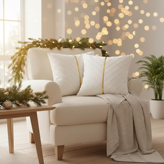 Velvet Throw Pillow Covers 18x18 inch Pack of 2 Gold Decor White | Soft Solid Pillow Covers,Modern Luxury Home Decor,for Couch Chair Sofa Bedroom Livingroom,Hidden Zipper,Ideal Gift,Easy Care