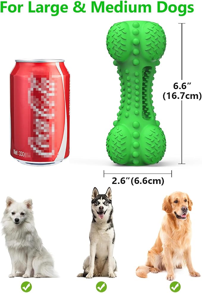 SCHITEC Squeaky Dog Chew Toy for Aggressive Chewers Large Breed, Tough Interactive Teething Rubber Bone for Big Medium Dogs