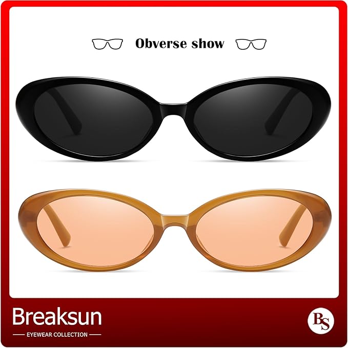 Breaksun Retro Oval Sunglasses for Women Men Fashion Small Oval Sunglasses 90s Vintage Shades