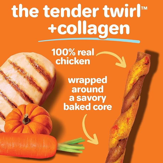 Oinkies Tender Twirls + Collagen Rawhide‑Free Dog Chews, 20 Count
