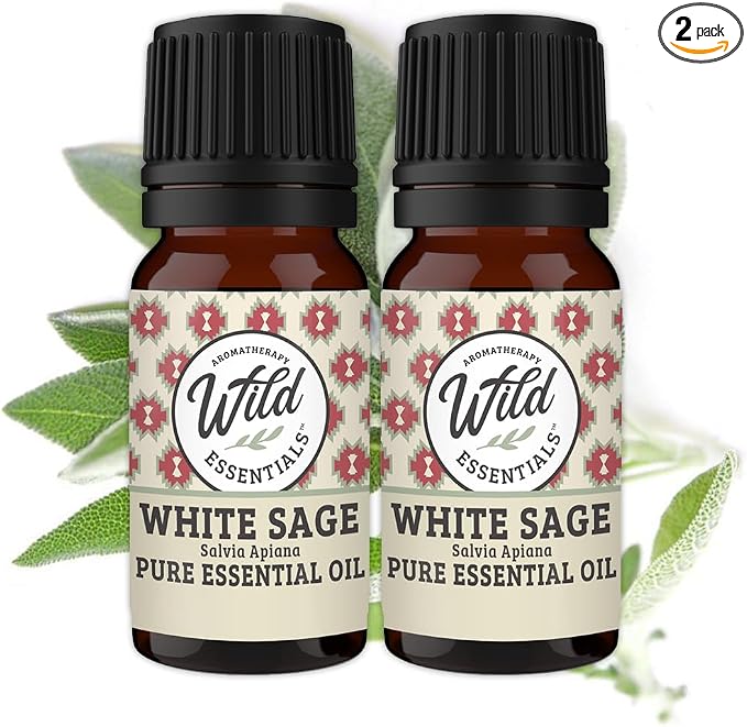 Wild Essentials White Sage 2 Pack of 100% Pure Essential Oil - 10ml, Premium Grade, Made and Bottled in The USA, Cleansing, Purifying, Relaxing