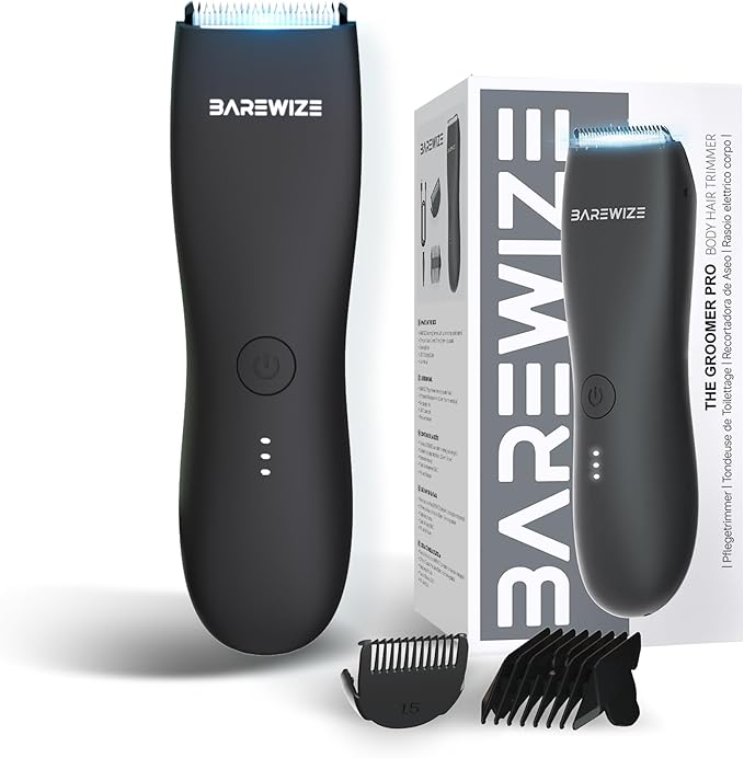 Body Hair & Pubic Hair Trimmer for Men | Waterproof, USB-C Rechargeable, LED Light, Replaceable Ceramic Blade, Electric Ball Shavers, Manscape Kit, Mens Personal Groomer (Noir)