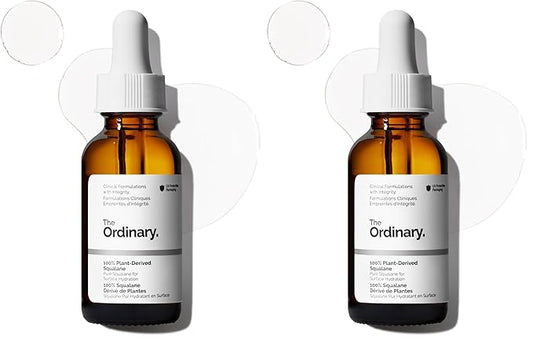 The Ordinary 100% Plant-Derived Squalane,for Skin and Hair,Lightweight Hydration,and Moisture Barrier Support,1 Fl Oz,(Pack of 2)