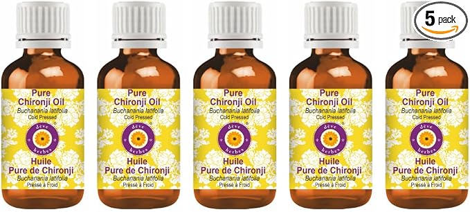 dève herbes Pure Chironji Oil (Buchanania latifolia) Cold Pressed (Pack of Five) 100ml X 5 (16.9 oz)