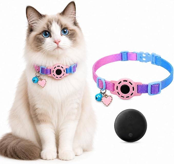Cat Tracker GPS for Android, Pet GPS Tracker Collar for Cats No Subscription, IP67 Waterproof Cat Collar with Tracker Compatible with Google Find Hub – Replaceable 1-Year Battery, Android Only (Pink)
