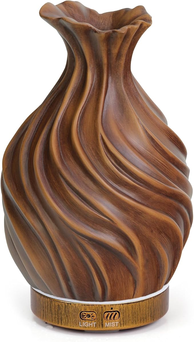 200ml Essential Oil Diffuser for Home, Wood Grain Cover Aromatherapy Diffuser, Cool Mist Humidifier with Safe Auto Shut-Off and 2 Mist Modes & 7 Color LED Night Lights for Office Room (VASE01)