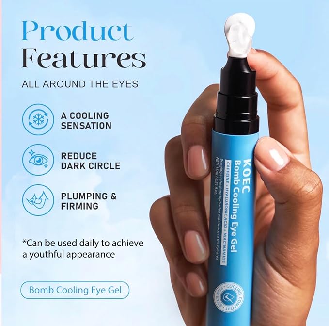 KOEC Bomb Cooling Eye Gel, Dark Circle Reducer with Plumping and Firming Effect, 15g
