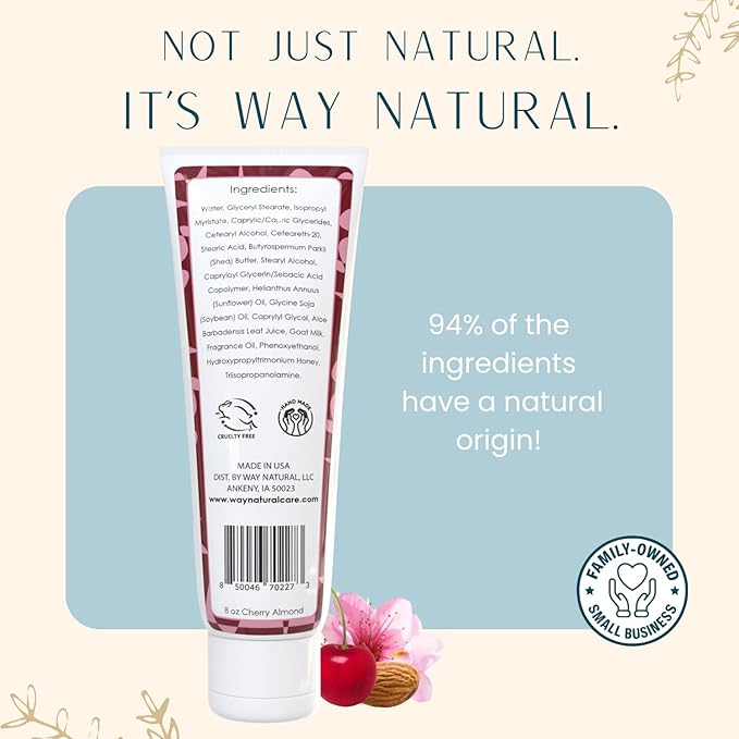 Nourishing Goat Milk Lotion, Cherry Almond (8oz) - Natural Hand & Body Cherry Almond Lotion for Dry Skin Relief, USA Made - Goat Milk Hand Cream for Women & Men - w/Shea Butter & Aloe