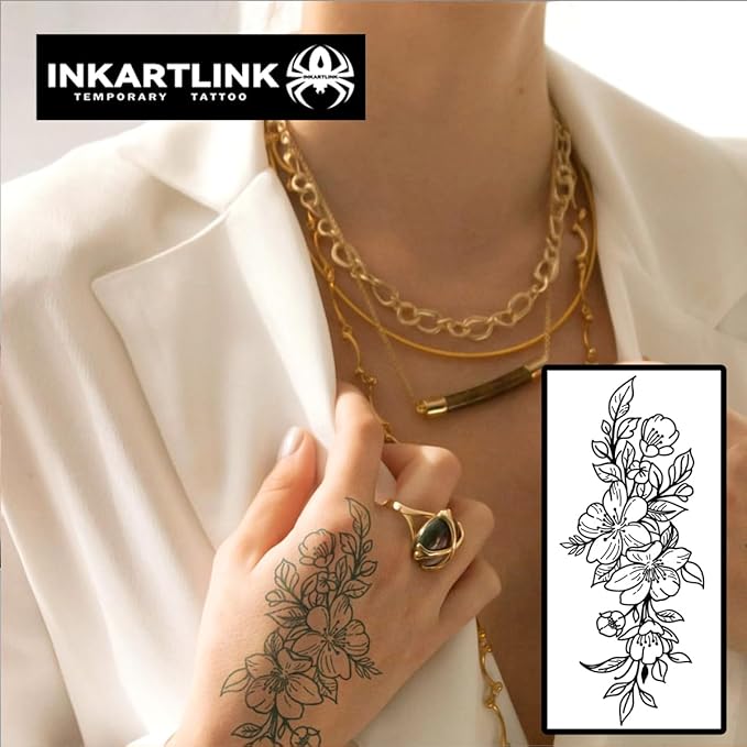 INKARTLINK Semi Permanent Tattoo, 15-day Temporary Tattoo, Flower Tattoo for Women, Waterproof and Anti-reflective, Exquisite Packaging, Unique Design (Flowers 8)
