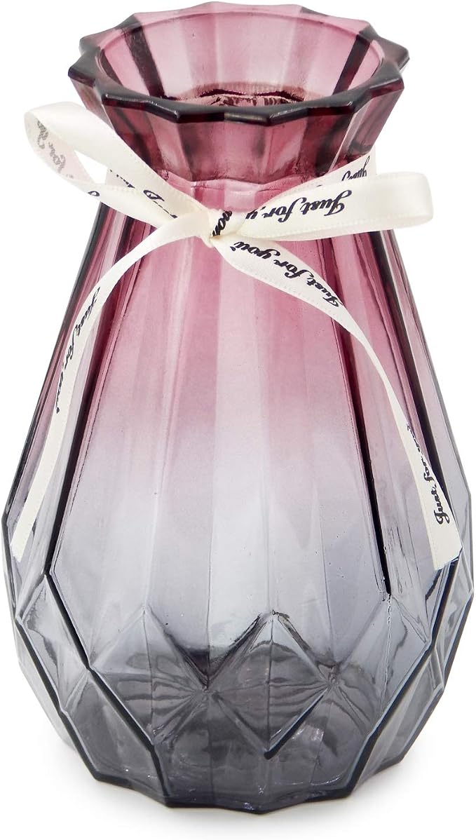 Glass Vase Gradient Multicolor with Geometric Faceted Design Floral Vase for Weddings, Events, Decorating, Arrangements, Flowers, Office, or Home Decor