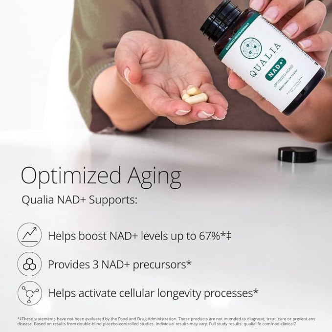 Qualia NAD Supplement — Clinically Proven to Boost NAD+ up to 67%. Optimized Aging, Energy, Focus. Elite NAD+ Booster Ingredients: Nicotinamide Riboside (NIAGEN,) Niacin, Niacinamide (3 Month Supply)