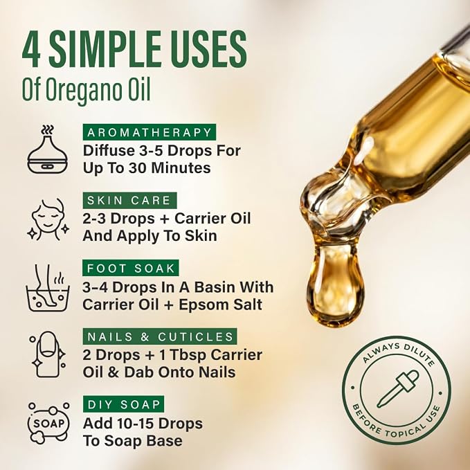 100% Pure Oregano Oil - 4 Fl Oz Oregano Essential Oil for Hair, Skin, Diffuser, Aromatherapy & DIY Soap Making Scent