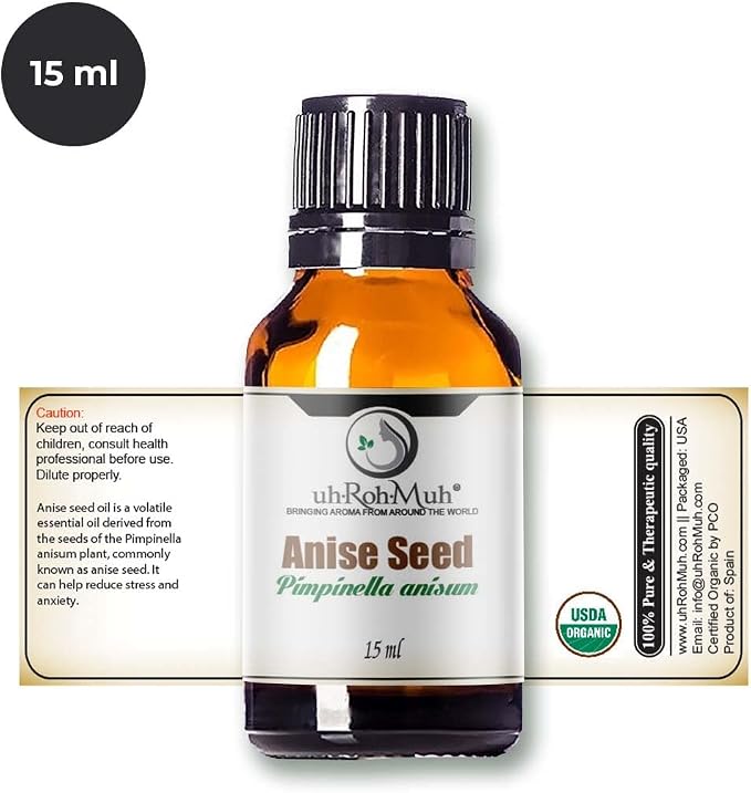 Anise Seed Organic Essential Oil - Steam Distilled Pure Pimpinella Anisum Oil for Aromatherapy, Diffusers, Soap Making, Candle Making, Cosmetic Formulations Massage DIY Personal Care - Spain - 15 ml
