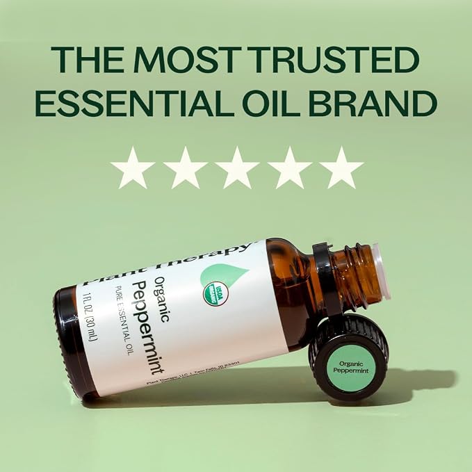 Plant Therapy Organic Peppermint Essential Oil 30 mL (1 oz) (Pack of 2), 100% Pure, Undiluted, USDA Certified Organic, Undiluted, Natural Aromatherapy, for Neck Tension and Muscle Discomfort