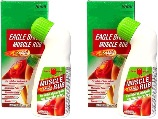 2 Packs - Eagle Essential Muscle Rub Oil - Hai Chai Dau Xoa Bop Hieu Con O - 85mL per Bottle with 2 Bottles per Order - Made in Singapore