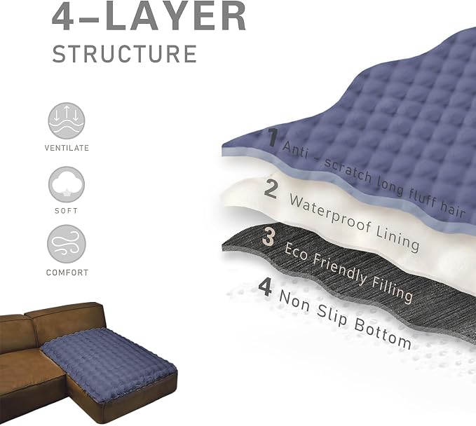 Dogs/Cats Bed Mats, Dog Pad Washable Removable Couch Cover with Anti-Slip Back, Plush Long Fur Mat, Perfect for Small, Medium and Large Dogs.(Noble Gray-Bubble, 40"x50")