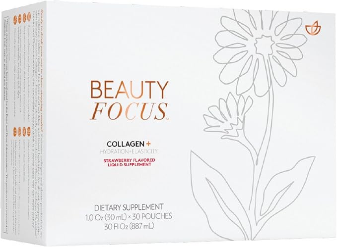 Nu Skin Beauty Focus Collagen+ | Marine Collagen Liquid Supplement with Lutein & Wheat Lipids | Supports Skin Hydration, Elasticity & Smooth Appearance | 30 Pouches | Strawberry