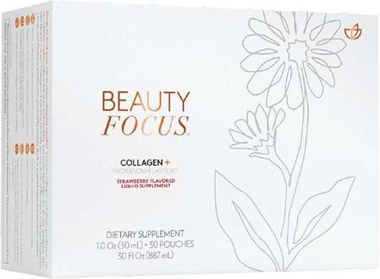 Nu Skin Beauty Focus Collagen+ | Marine Collagen Liquid Supplement with Lutein & Wheat Lipids | Supports Skin Hydration, Elasticity & Smooth Appearance | 30 Pouches | Strawberry