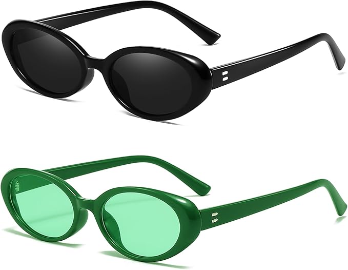 Breaksun Retro Oval Sunglasses for Women Men Fashion Small Oval Sunglasses 90s Vintage Shades