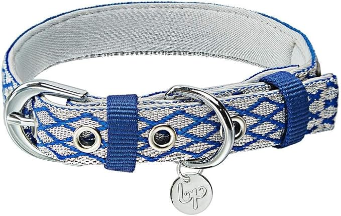 Blueberry Pet Diamond Pattern Adjustable Neoprene Padded Dog Collar with Metal Buckle - Royal Blue, Neck 13-16.5", for Medium Breed
