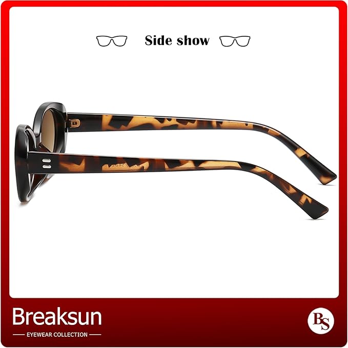 Breaksun Retro Oval Sunglasses for Women Men Fashion Small Oval Sunglasses 90s Vintage Shades