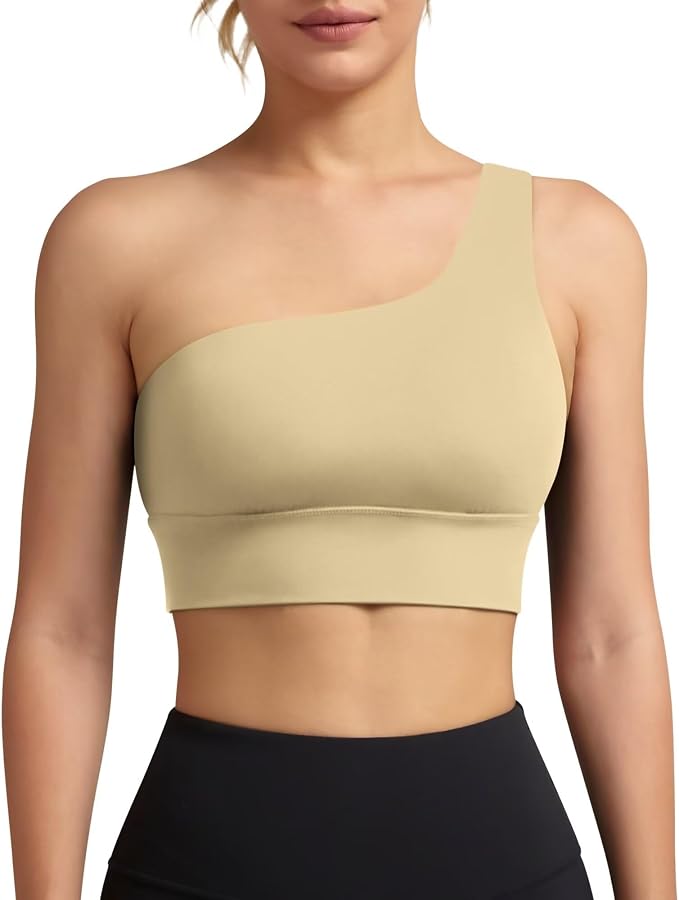 Queenie Ke Womens One Shoulder Sports Bra Left Side Strap Yoga Bras Gym Training Workout Crop Tops