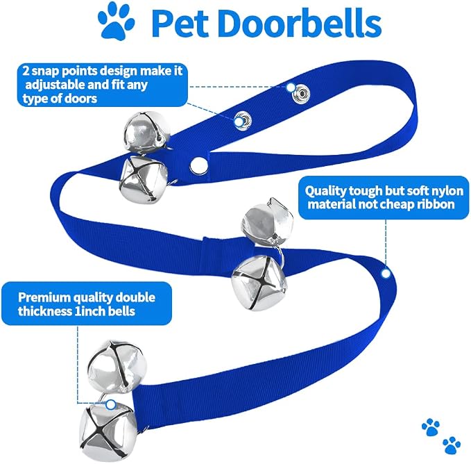 2 Pack Dog Doorbells, Pet Training Bells for Go Outside Potty Training and Communication Device Large Loud Dog Bell Cat Puppy Interactive Toys Adjustable Strap Door Bell