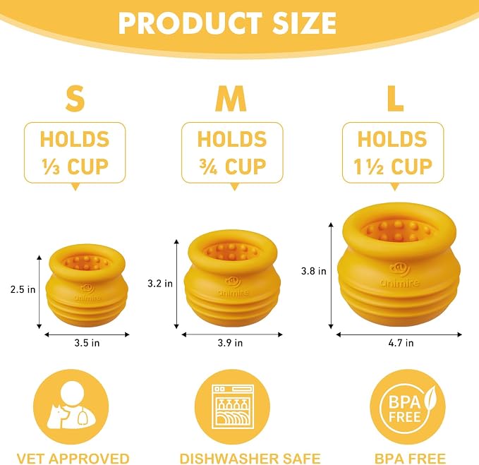 Treat Dispensing Dog Toy, Long-Lasting Interactive Puzzle Toys for Dogs, Stuffable Dog Enrichment Frozen Lick Treat Toy for Boredom, BPA Free Silicone Fetch Catch Chew Toy (Orange,S)