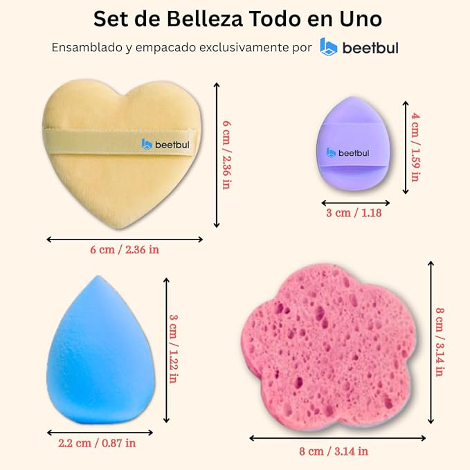 Makeup Kit Bissú 6‑Color Palette + Velvet Puff + 2 Finger Puffs + Makeup Sponge + Exfoliating Sponge (4 Styles) (04 La Chida)