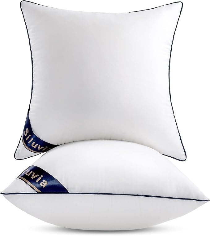 Siluvia 24x24 Pillow Inserts Set of 2 Square Throw 24 Euro Pillows with 100% Cotton Cover for Sofa, Couch, and Bed - White | 100% Premium Polyester Fill, Fluffy & Soft with Comfy Support - White Decorative Cushion Inserts for Couch, Sofa & Bed