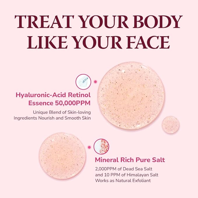 HIMALAYA PINKSALT Daily Scrub & Body Wash - Exfoliating Body Scrub, Dead Sea Salt & Himalayan Pink Salt, Natural Moisturizing Bodywash, Retinol & Hyaluronic Acid Shower Gel, Korean Skincare 21.1oz