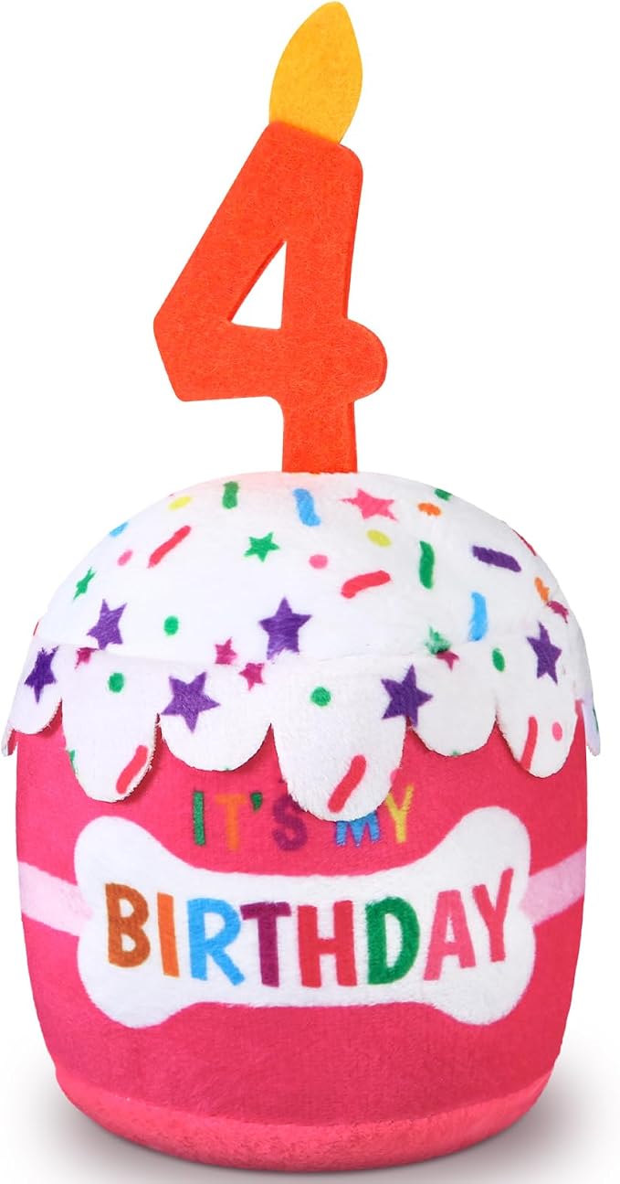 Dansydaisy Dog Birthday Cake Toy Squeaky Plush Gift,4th,Pink