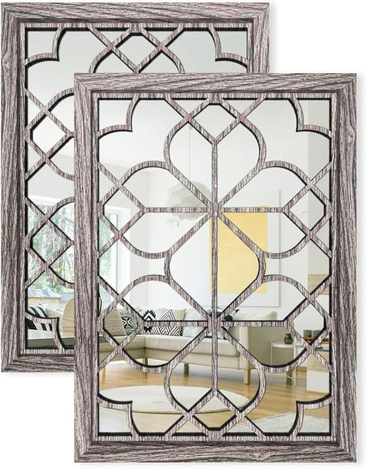 Set of 2 19x26 Inch Large Brown Shatterproof Rectangular Wall Mirrors, Boho Rustic Farmhouse Vintage Accent Mirrors for Living Room Bedroom Entryway Dining Room & Home Decor