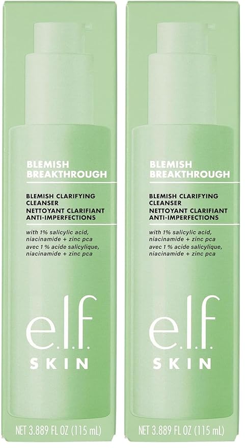 e.l.f. SKIN Blemish Breakthrough Clarifying Cleanser,Gel Cleanser For Removing Makeup,Controlling Oil & Clarifying Pores,1% Salicylic Acid,(Pack of 2)