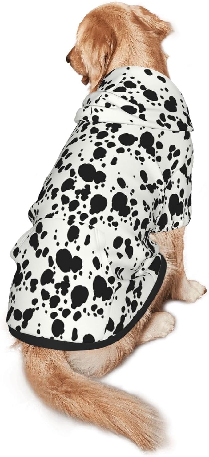 Halloween Dalmatian Dog Costume, Dalmatians Print Winter Clothes Sweaters for Halloween Cosplay Autumn Pets' Wear Dog Winter Hoodies with Pocket for Medium Large Dogs XXL