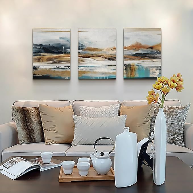 MHARTK66 Abstract Nature Landscape Wall Art for Living Room, Set of 3 Modern Canvas Prints Paintings Artwork for Walls, Wall Decor Pictures for Bedroom Dining Room Office Home Decoration 16x24 Inch