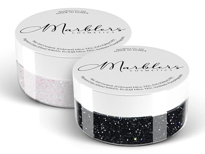MARBLERS Twinkle Face & Body Glitter Duo [Black Knight & Rainbow White] 0.36oz (10g) | Non-Toxic | Cruelty-Free | Eyeshadow, Nail Polish, Nail Art | Festival, Rave & Party Makeup | Nail Art | Gel Nail