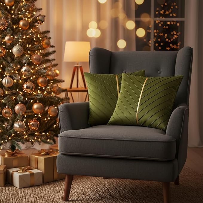 Velvet Throw Pillow Covers 20x20 Pack of 2 Gold Decor Olive Green | Soft Solid Pillow Covers,Modern Luxury Home Decor,for Couch Chair Sofa Bedroom Livingroom,Hidden Zipper,Ideal Gift,Easy Care