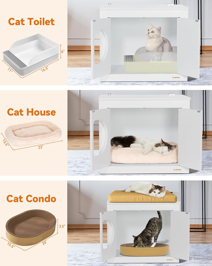 PETSFIT Cat Litter Box Enclosure Folding Furniture, Unfold to Use, No Assembly Needed, Litter Box Furniture as Cat House, End Table, Fit Most of Litter Box (White)