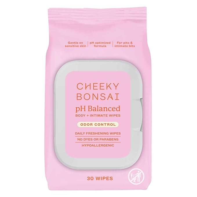 Cheeky Bonsai pH Balanced Feminine Wipes - Removes Odor - Gentle on Sensitive Skin - No Dyes or Parabens - Hypoallergenic - Gynecologist Approved - 30 Count