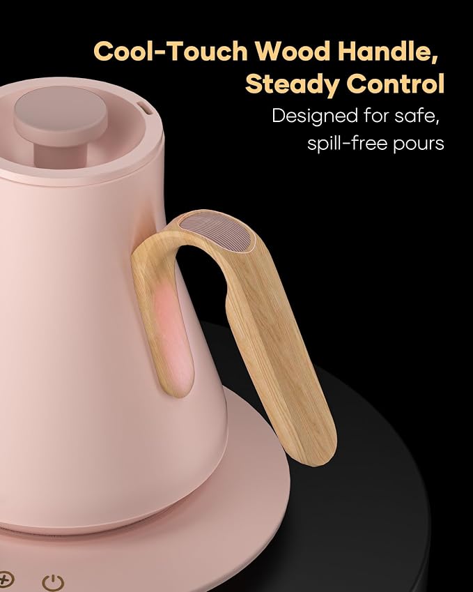 Cocinare Gooseneck Electric Kettle, ±1°F Precise Temperature Control, 1500W Fast Heating, Pour Over Coffee & Tea Kettle with Brew Timer & Keep Warm, Stainless Steel, 0.9L (Munch Pink)