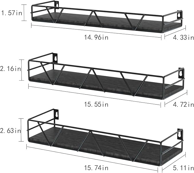 Floating Shelves Set of 3, Wood Wall Shelf, Farmhouse Shelf for Bedroom | Wall Mounted Floating Shelf for Living Room, Bedroom, Bathroom, Kitchen, Office