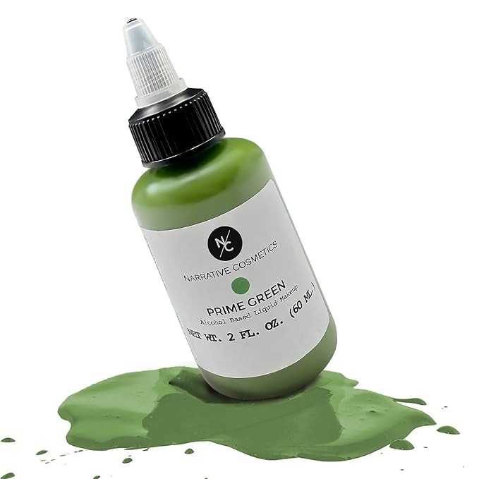Narrative Cosmetics FX Alcohol Airbrush Paints - 2 fl oz, Skin Safe, Quick Dry, Waterproof, Sweatproof, Transferproof Liquid Makeup for Bodypainting, Theater, FX Makeup, Film and TV - Prime Green