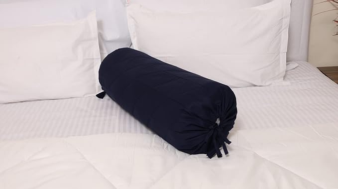 Saffron Quilted Bolster Pillow Cover (NavyBlue, 8" Diameter x24 Long (20 cm x 60 cm))