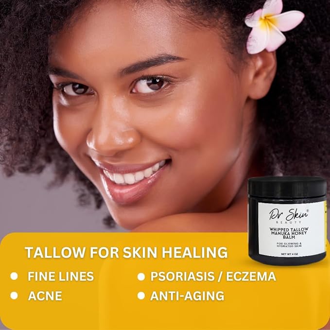 Whipped Beef Tallow and Manuka Honey Balm, 4oz, Orange scent, Grass Fed Grass Finished Organic Face Cream, Body Lotion, and Lip Balm for psoriasis, eczema and babies