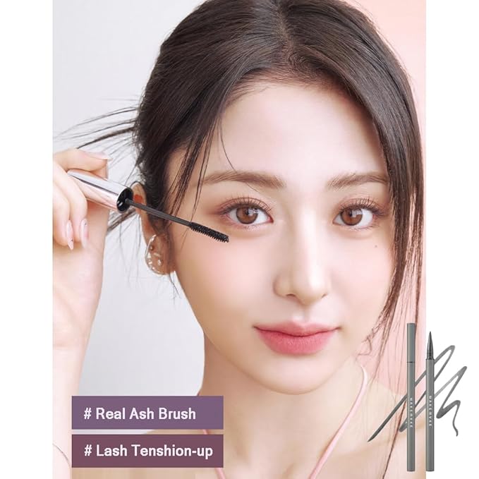 WAKEMAKE Real Ash Brush Eyeliner, Korean Makeup Liquid Eyeliner, Smudge-proof, Ultra-Fine Tip, Long Lasting Waterproof Liquid Eyeliner 0.04 OZ (Pack of 2) (01 ASH BLACK)