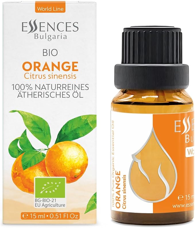 Essences Bulgaria Organic Orange Essential Oil 0.51 Fl Oz 15ml Citrus sinensis - 100% Pure and Natural Undiluted Therapeutic Grade Home Aromatherapy Humidifier Vegan Cosmetic Skincare Candles
