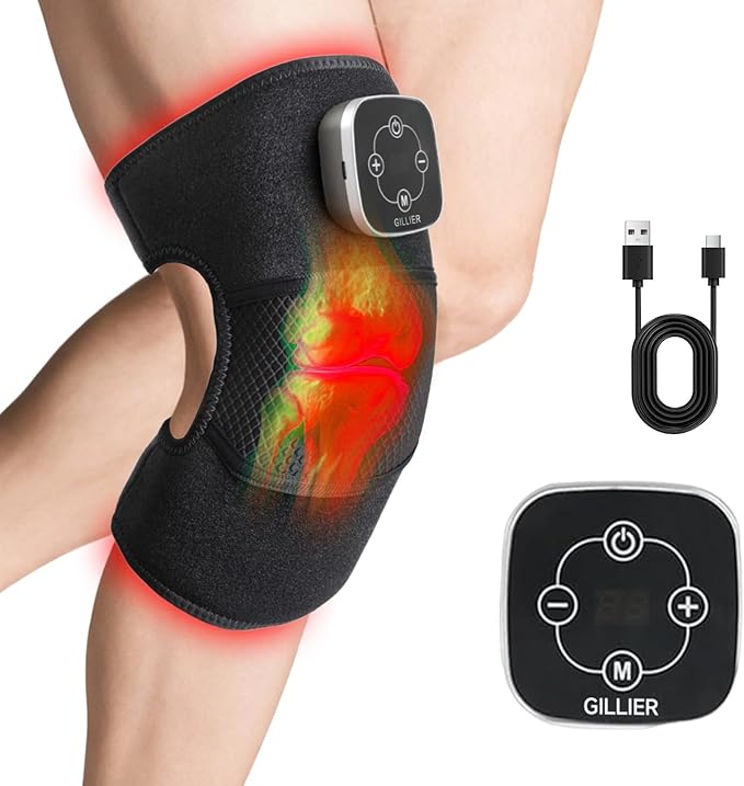 Red Light Therapy & Vibration Knee Massage - 660nm&850nm Red Light Therapy Heated Device for Knee, Wireless Rechargeable Magnetic Attraction Controller, Gifts for Grandma & Grandpa, Black