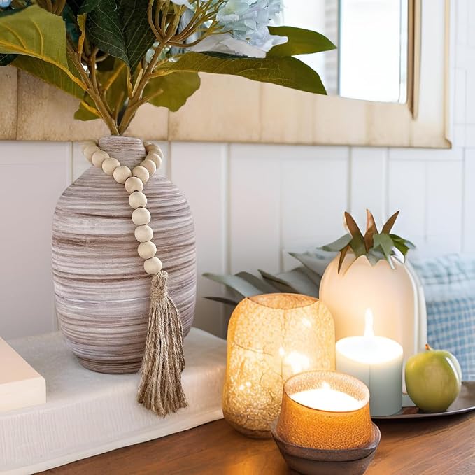 ALMA 9" Boho Flower Vase, Ceramic Pampas Grass Vases for Modern Farmhouse | White & Cream, Rustic Style, Decorative Vase for Home Decor Lovers, Tabletops, Mantel, Shelves and Modern Coastal Spaces