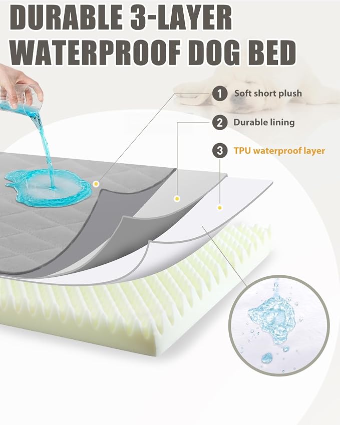 NUPIDA Orthopedic Small Dog Bed for Crate with Washable Cover, 23x17, Grey | Cat Puppy Kennel Pad, Egg-Crate Foam, Cozy Velvet Pet Mattress, TPU Waterproof Layer, Comfy Support, Non-Slip Bottom